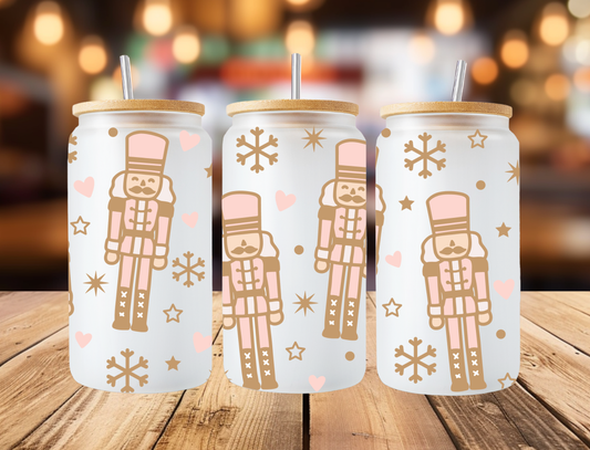 Cute Nutcracker Frosted Libbey Can Glass