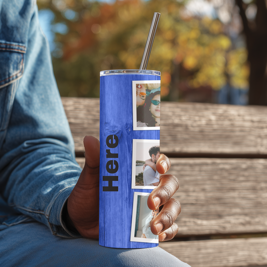 Personalised Wood-Themed Photo Tumbler with Space for Text