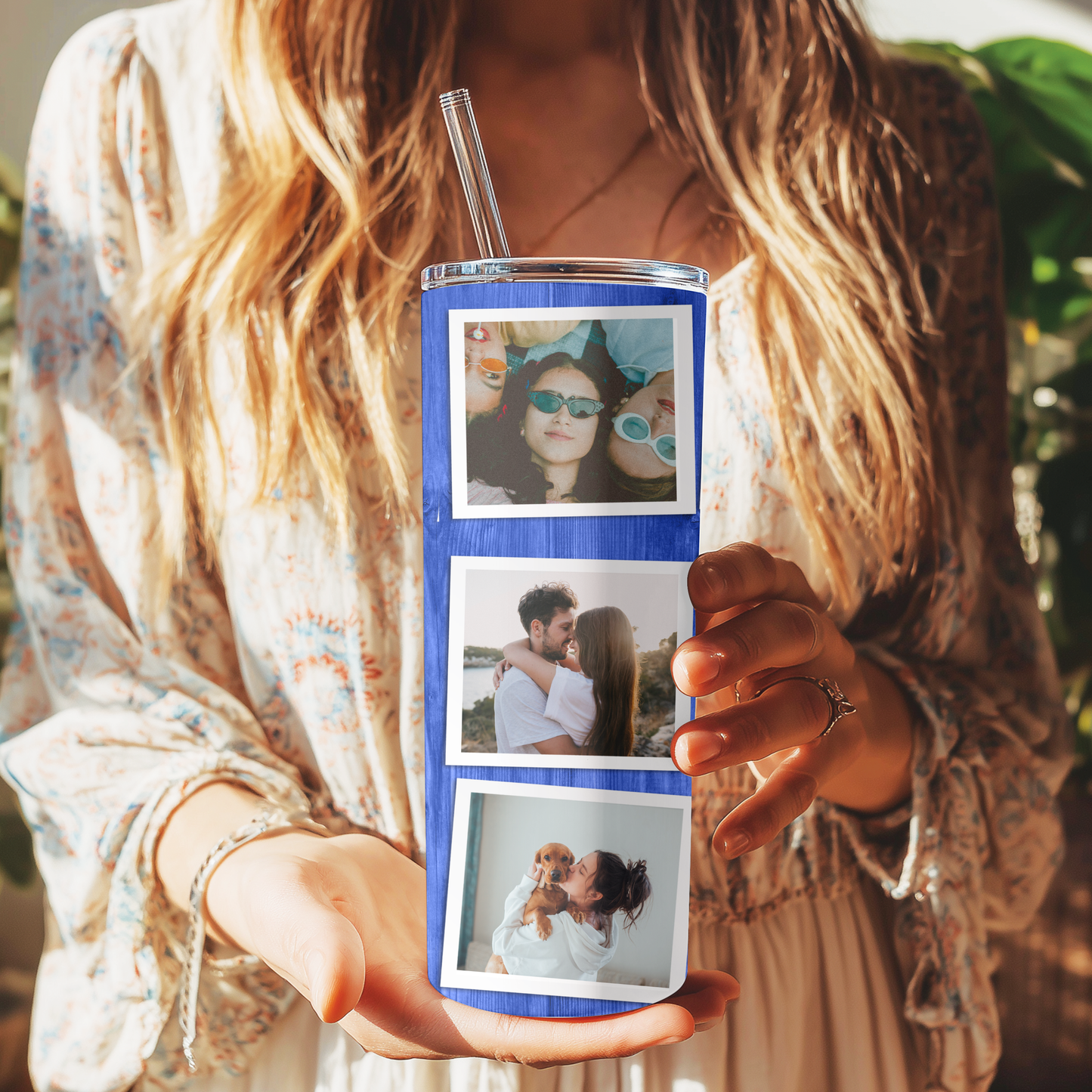 Personalised Wood-Themed Photo Tumbler with Space for Text
