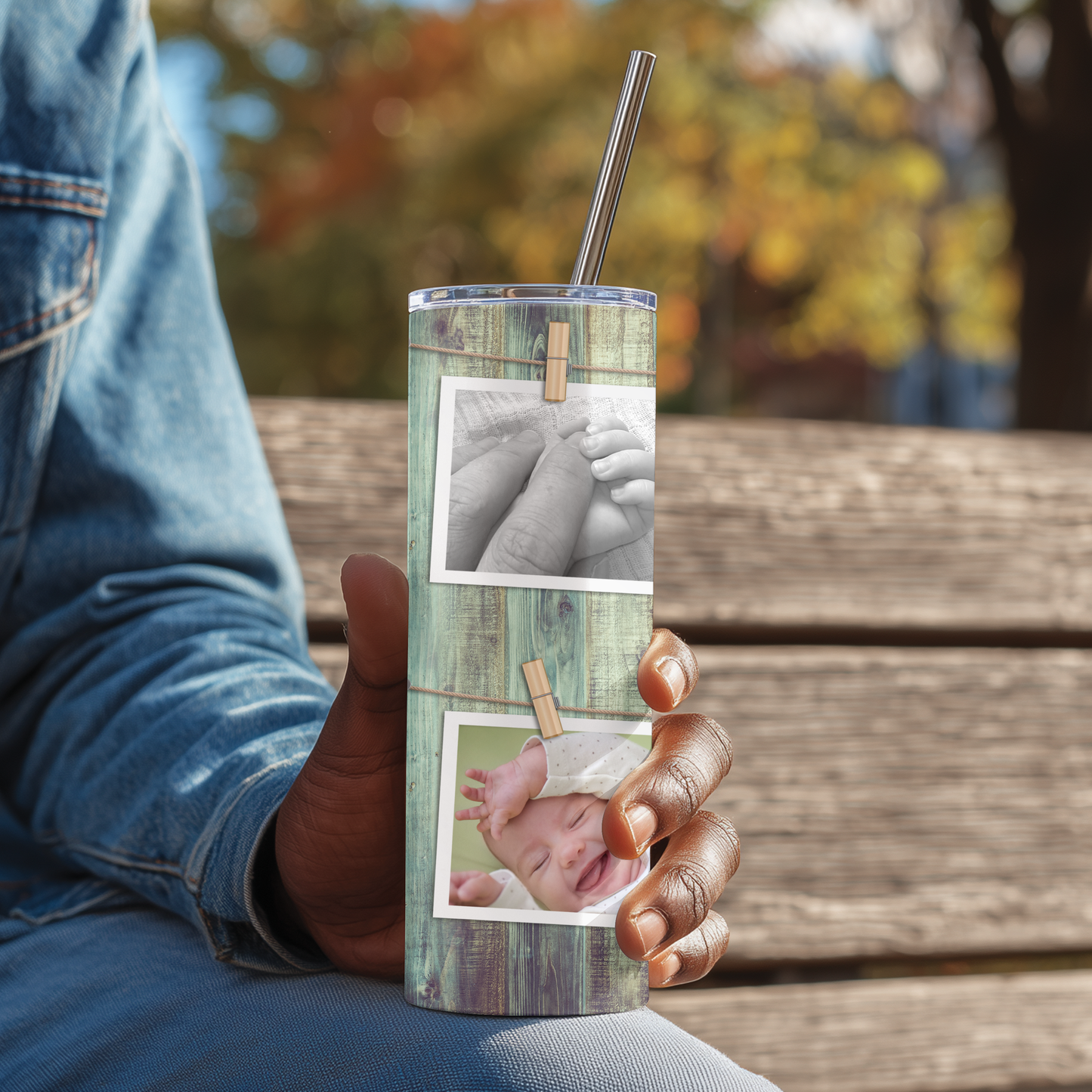 Personalised Wood-Themed Photo Tumbler