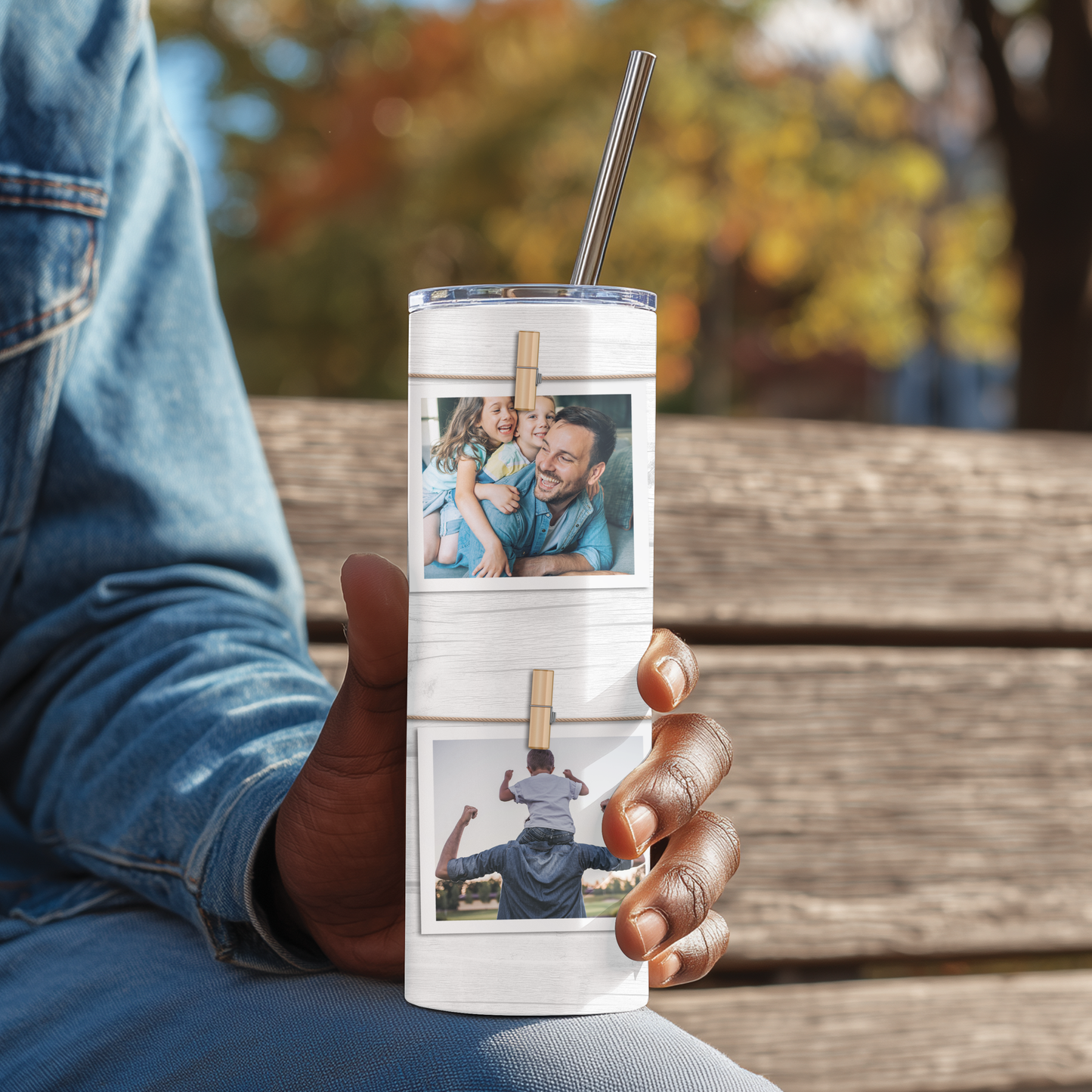 Personalised Wood-Themed Photo Tumbler