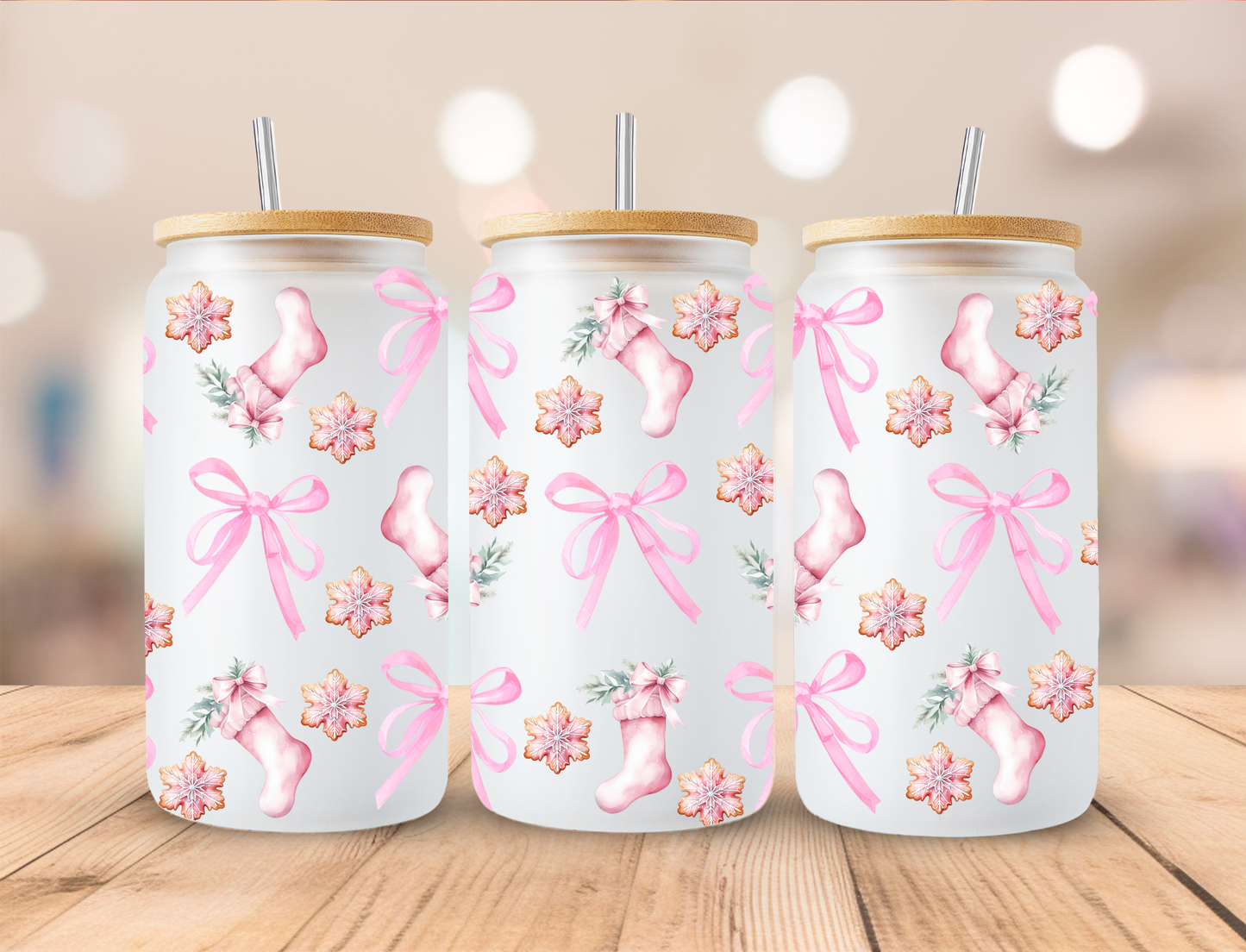 Pink Stocking Frosted Libbey Can