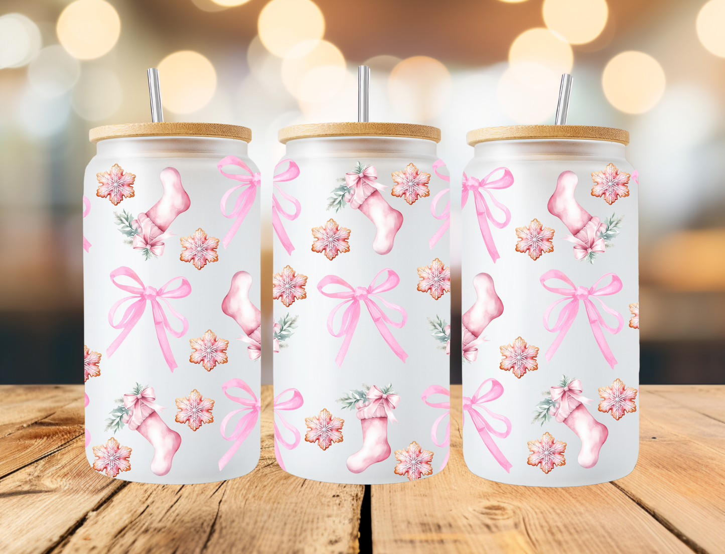 Pink Stocking Frosted Libbey Can