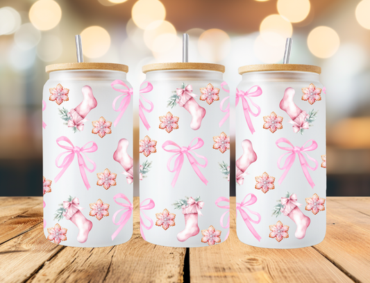 Pink Stocking Frosted Libbey Can