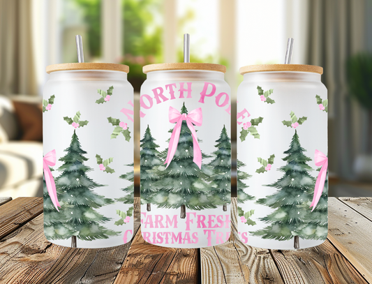 Pink Christmas Tree Farm Frosted Libbey Can