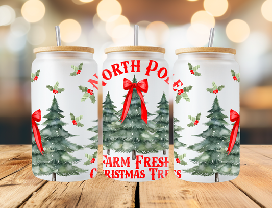 Red Christmas Tree Farm Frosted Libbey Can