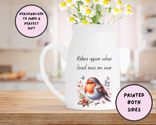 Robin Memorial Milk Jug Vase