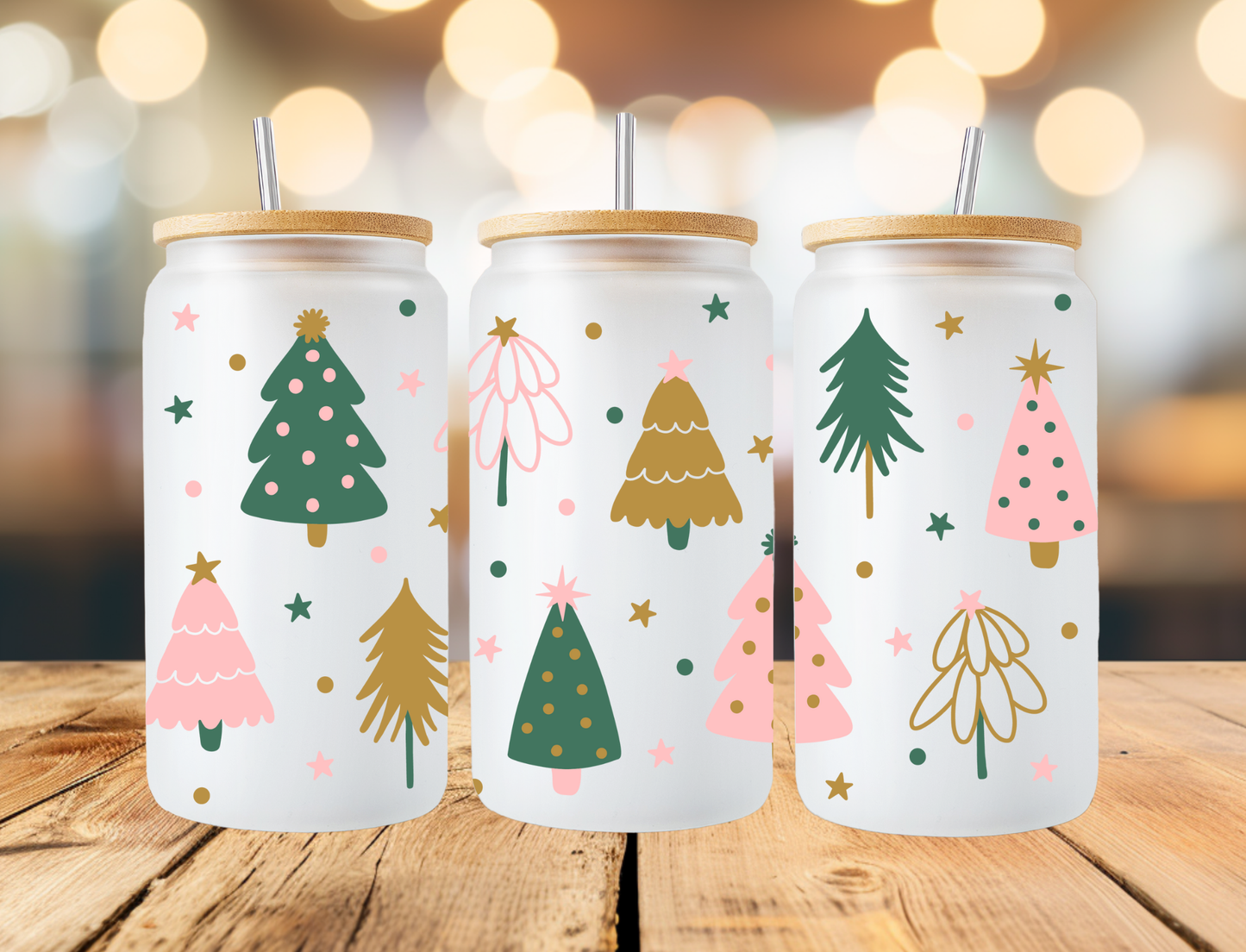 Christmas Tree Frosted Libbey Can 16oz