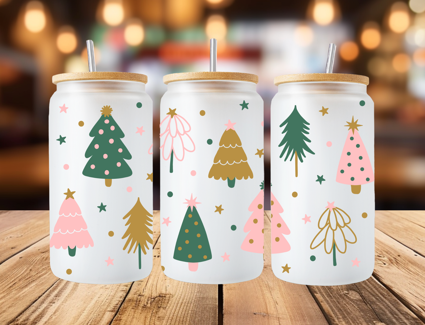 Christmas Tree Frosted Libbey Can 16oz