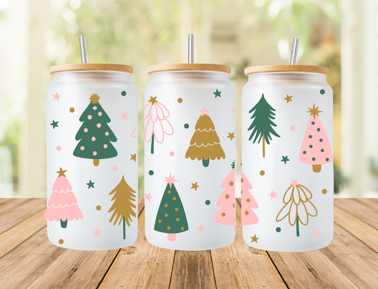 Christmas Tree Frosted Libbey Can 16oz