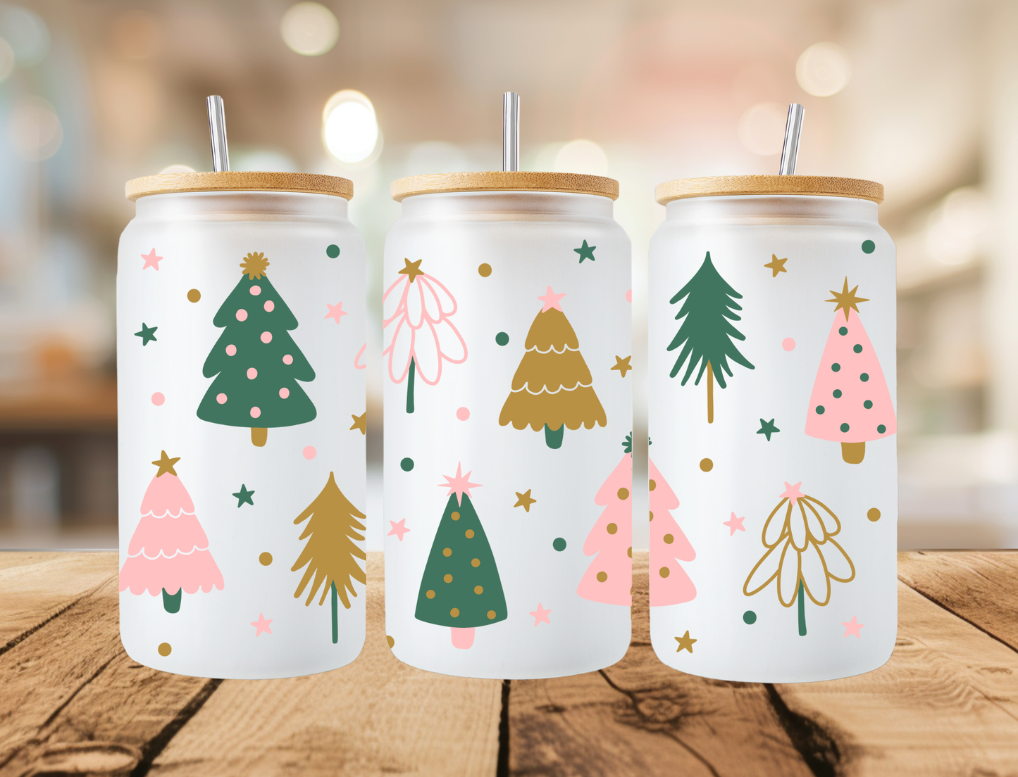 Christmas Tree Frosted Libbey Can 16oz