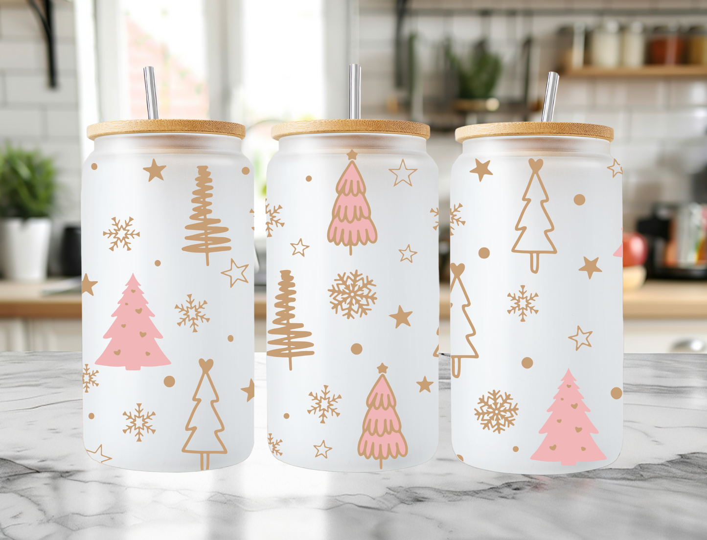 Christmas Tree Frosted Libbey Can Glass