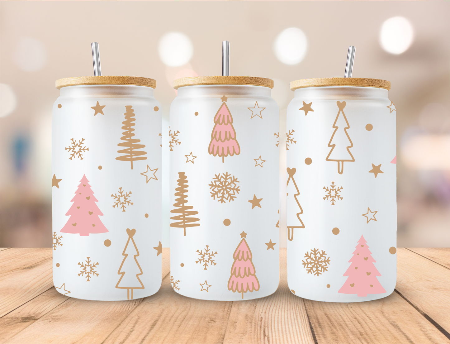 Christmas Tree Frosted Libbey Can Glass