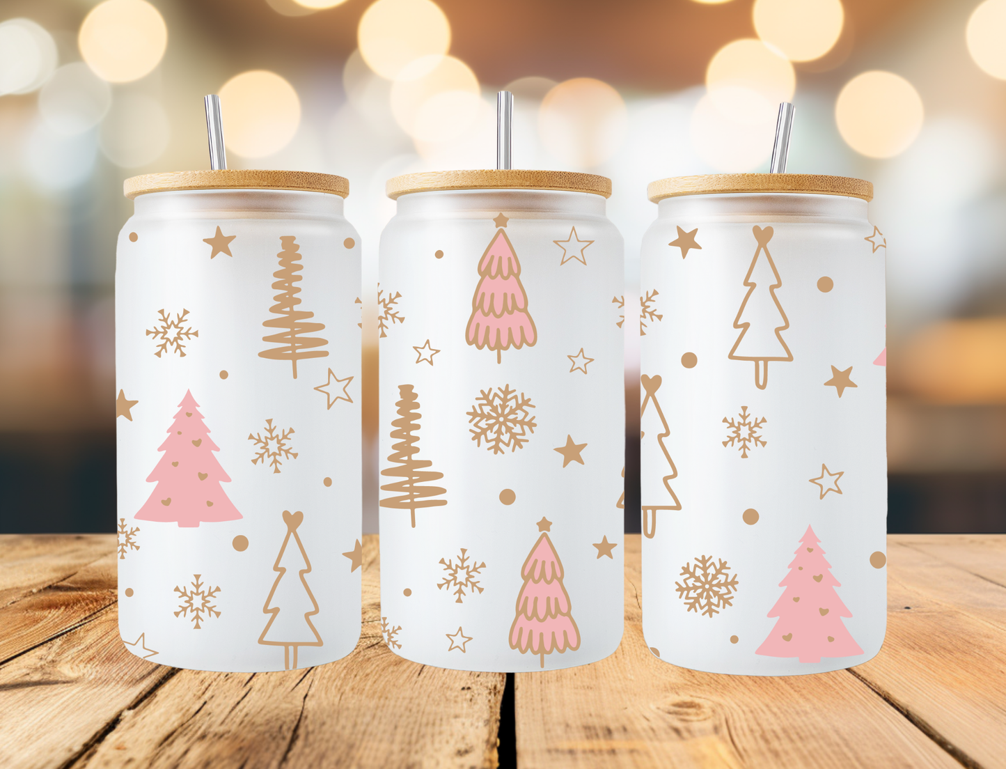 Christmas Tree Frosted Libbey Can Glass