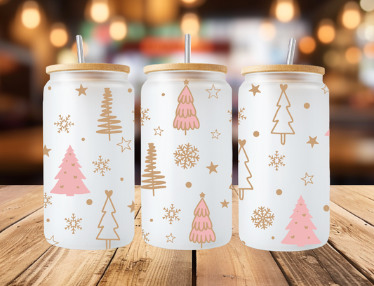 Christmas Tree Frosted Libbey Can Glass